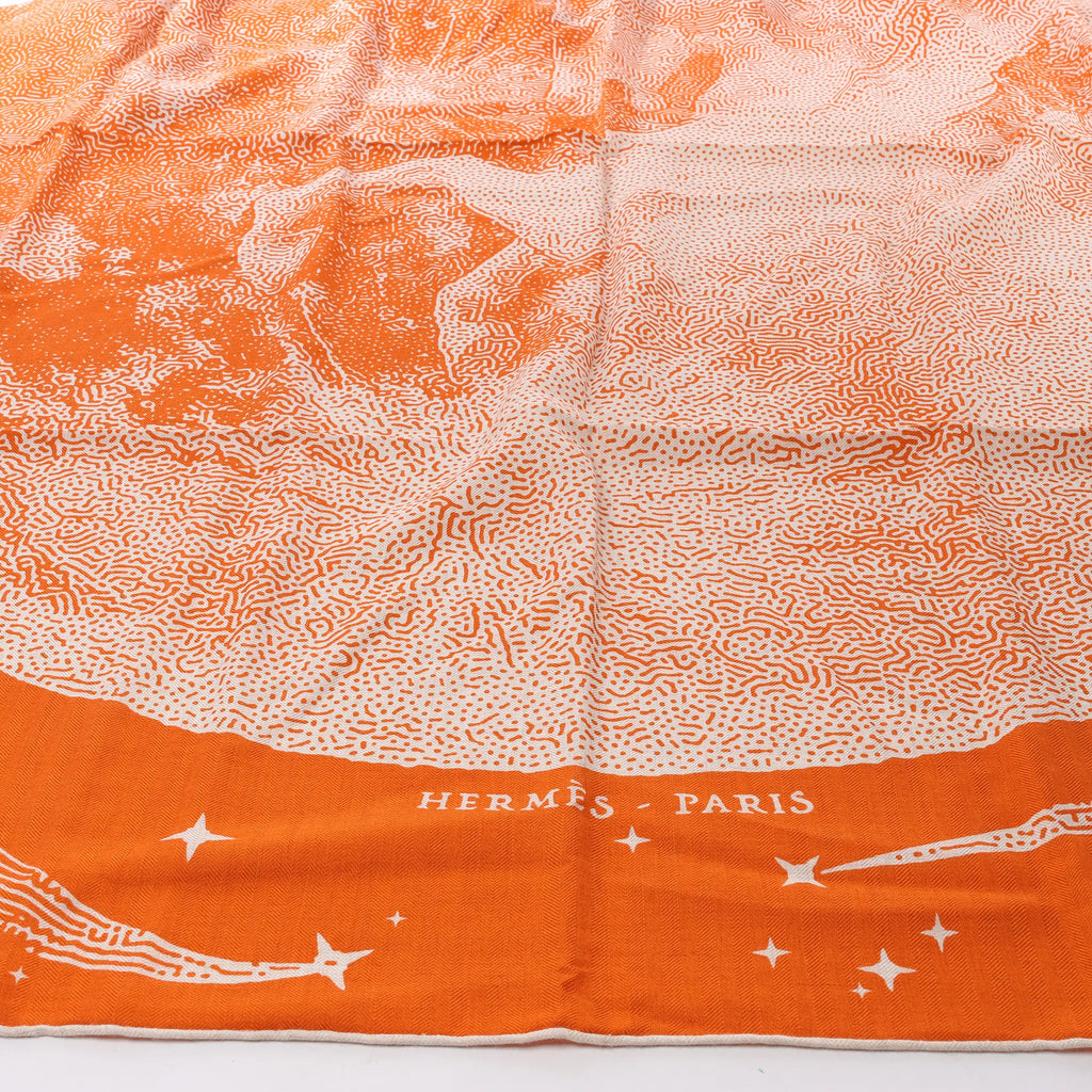 Hermès Carré 140 "CLAIR DE LUNE" Cashmere x Silk handkerchief in Orange