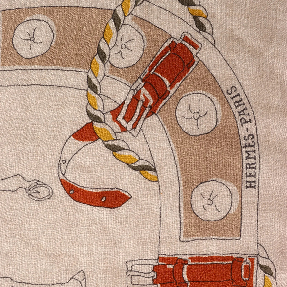 Hermès Carré 100 "RONDS DE MARCHE" Cashmere x Silk handkerchief in Beige