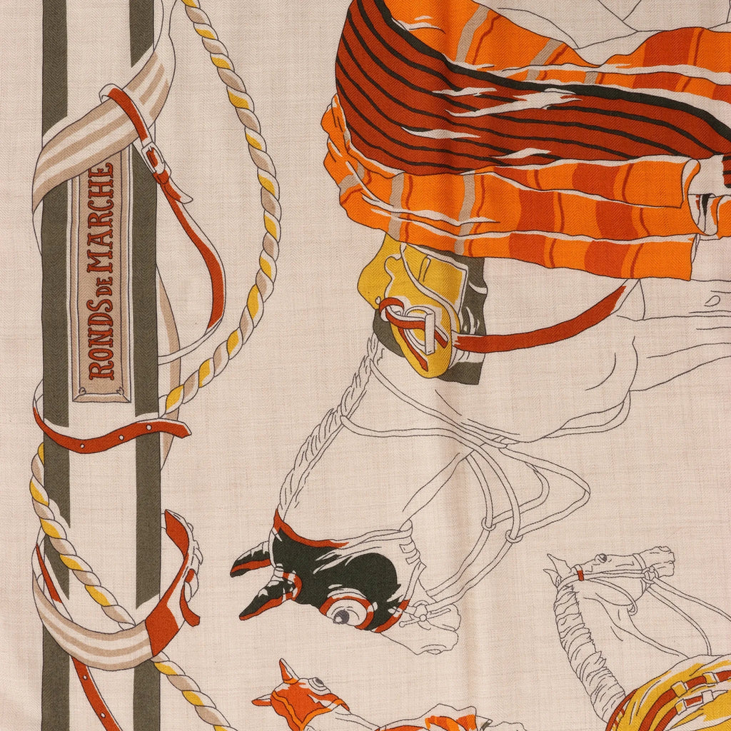 Hermès Carré 100 "RONDS DE MARCHE" Cashmere x Silk handkerchief in Beige