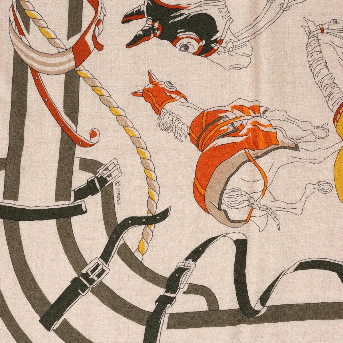 Hermès Carré 100 "RONDS DE MARCHE" Cashmere x Silk handkerchief in Beige