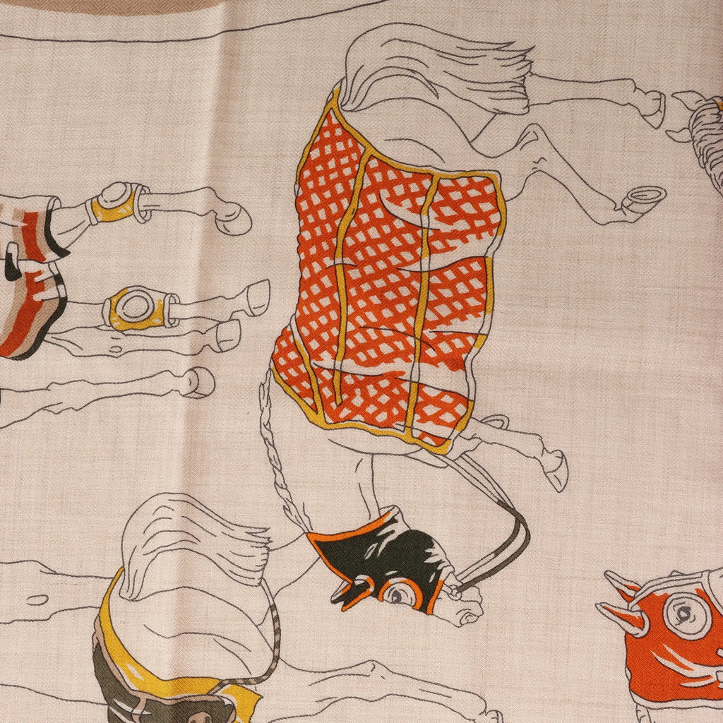 Hermès Carré 100 "RONDS DE MARCHE" Cashmere x Silk handkerchief in Beige