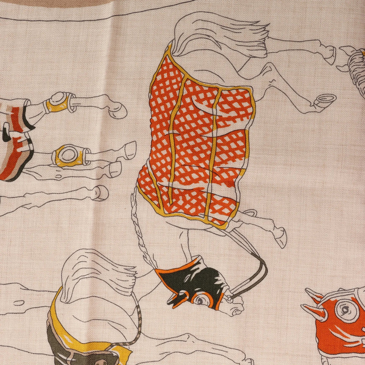 Hermès Carré 100 "RONDS DE MARCHE" Cashmere x Silk handkerchief in Beige