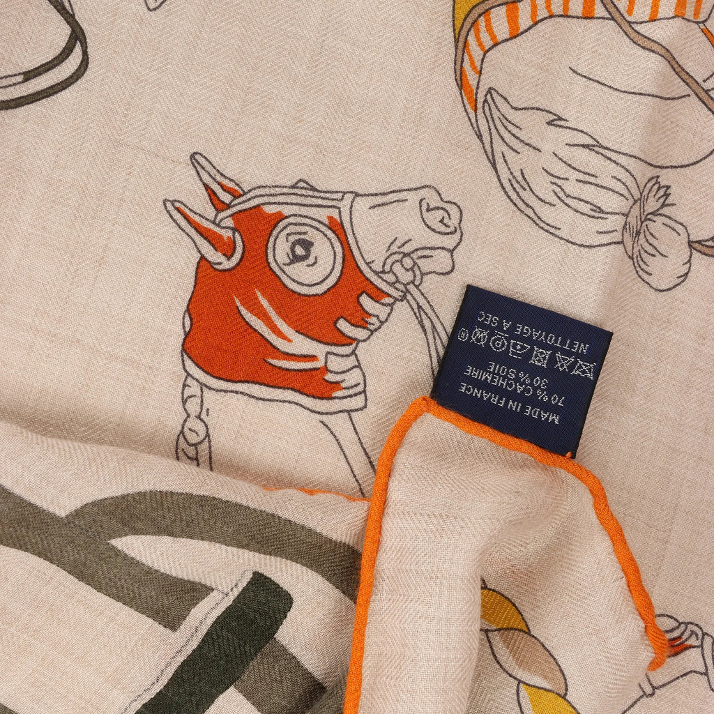 Hermès Carré 100 "RONDS DE MARCHE" Cashmere x Silk handkerchief in Beige