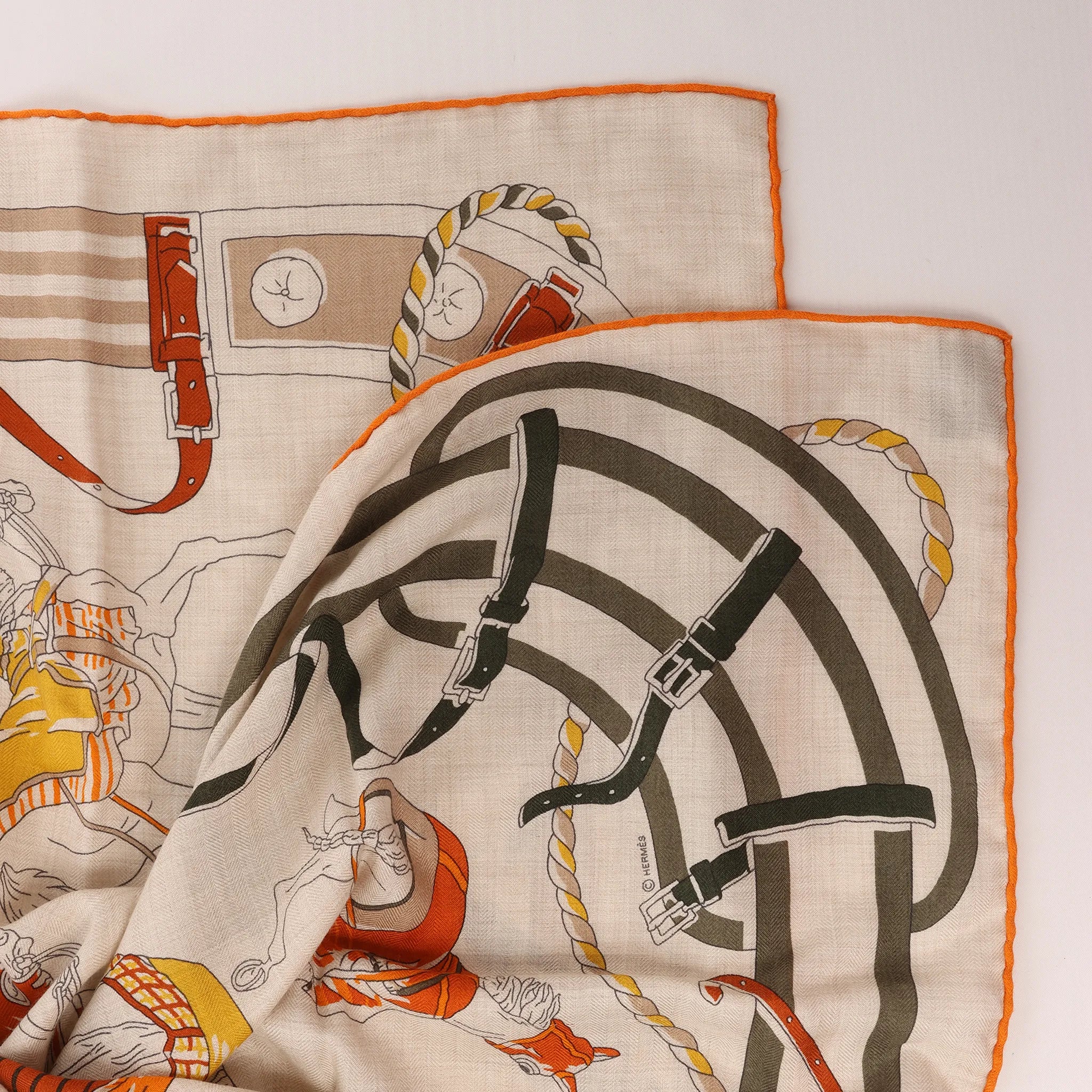 Hermès Carré 100 "RONDS DE MARCHE" Cashmere x Silk handkerchief in Beige