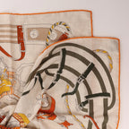 Hermès Carré 100 "RONDS DE MARCHE" Cashmere x Silk handkerchief in Beige