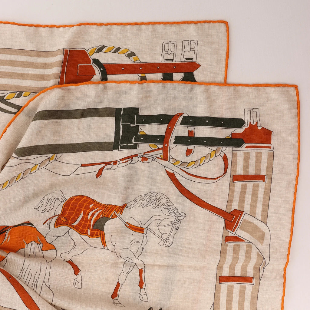 Hermès Carré 100 "RONDS DE MARCHE" Cashmere x Silk handkerchief in Beige
