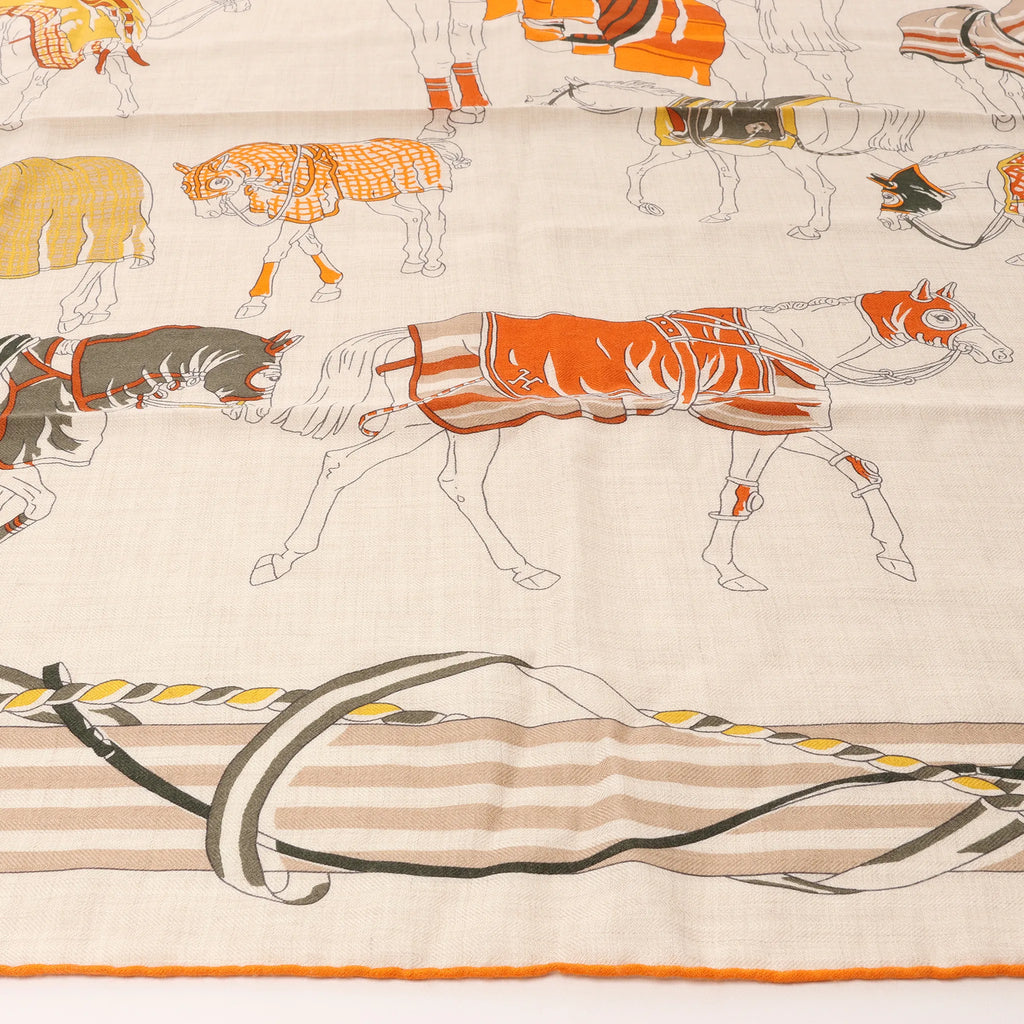 Hermès Carré 100 "RONDS DE MARCHE" Cashmere x Silk handkerchief in Beige