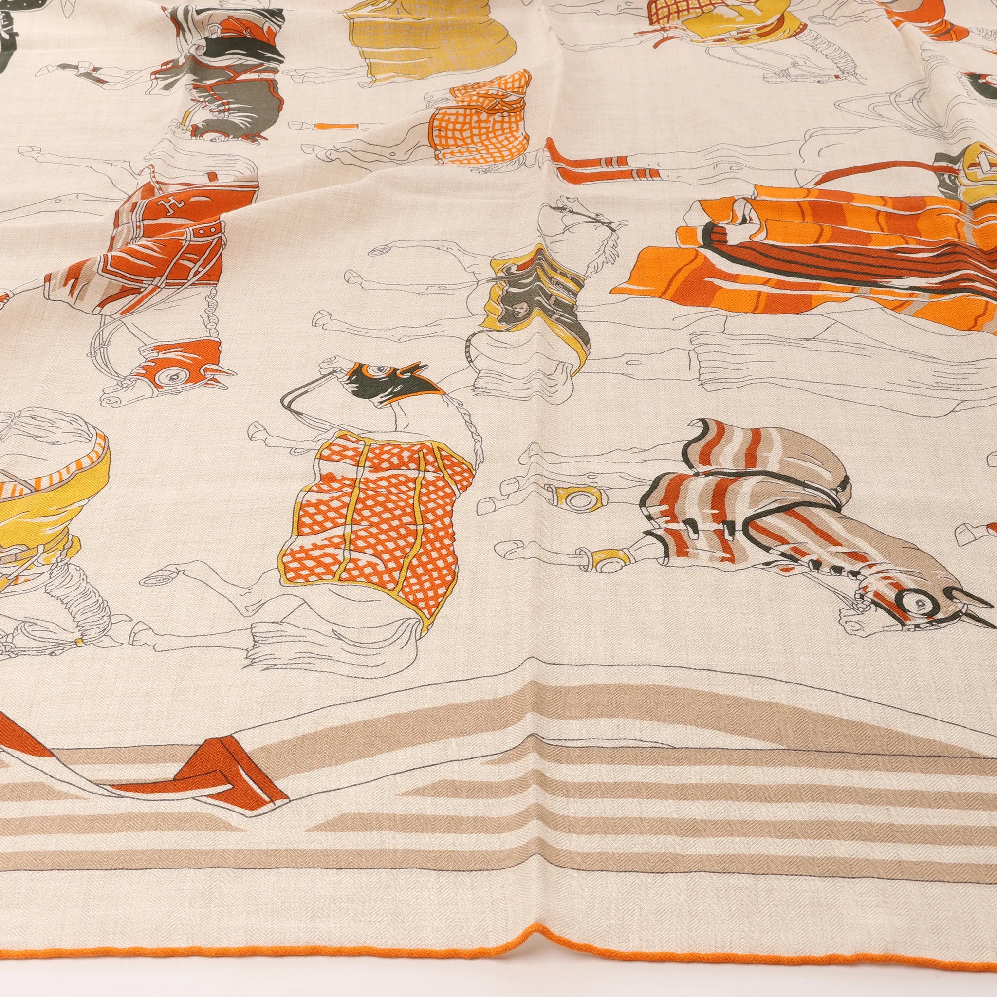 Hermès Carré 100 "RONDS DE MARCHE" Cashmere x Silk handkerchief in Beige