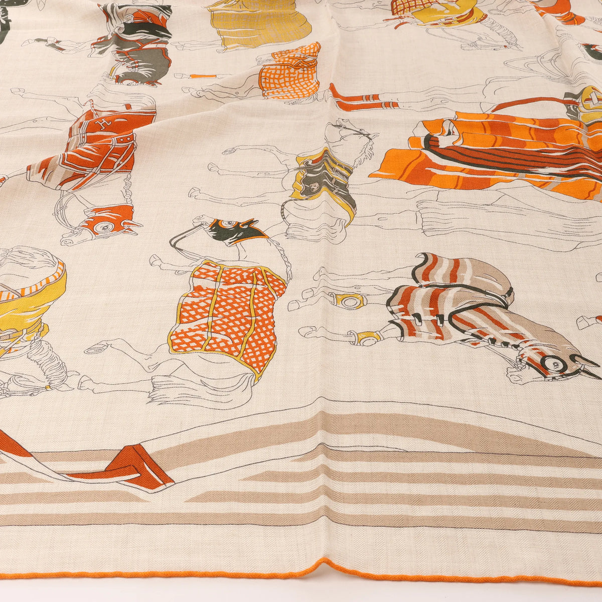 Hermès Carré 100 "RONDS DE MARCHE" Cashmere x Silk handkerchief in Beige