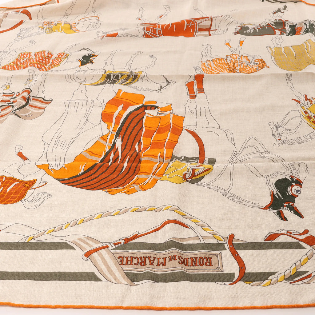 Hermès Carré 100 "RONDS DE MARCHE" Cashmere x Silk handkerchief in Beige