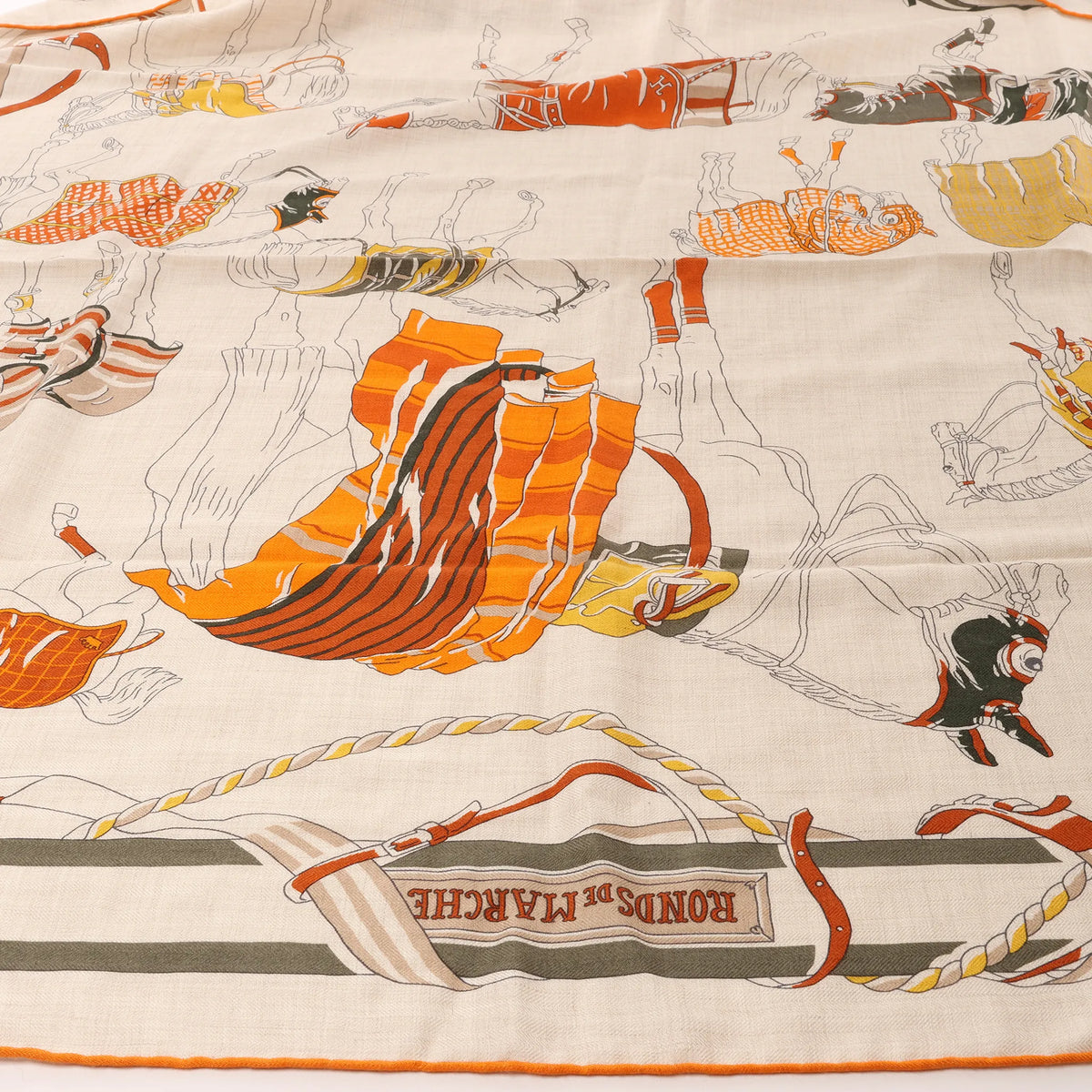 Hermès Carré 100 "RONDS DE MARCHE" Cashmere x Silk handkerchief in Beige