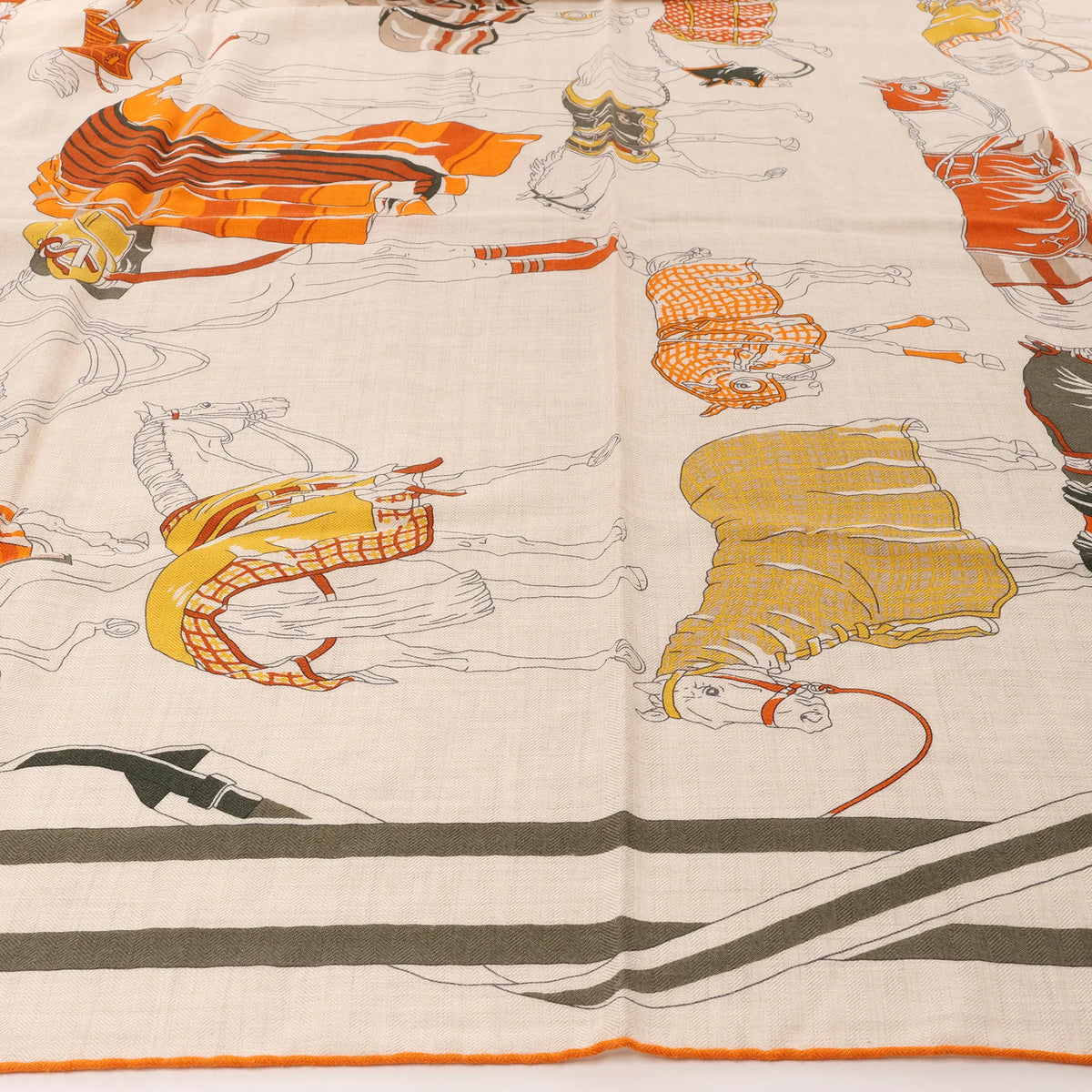 Hermès Carré 100 "RONDS DE MARCHE" Cashmere x Silk handkerchief in Beige