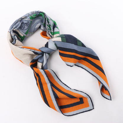 Hermès Carré 100 "ROBOCABAR" Cashmere and Silk Scarf in Blue x Orange