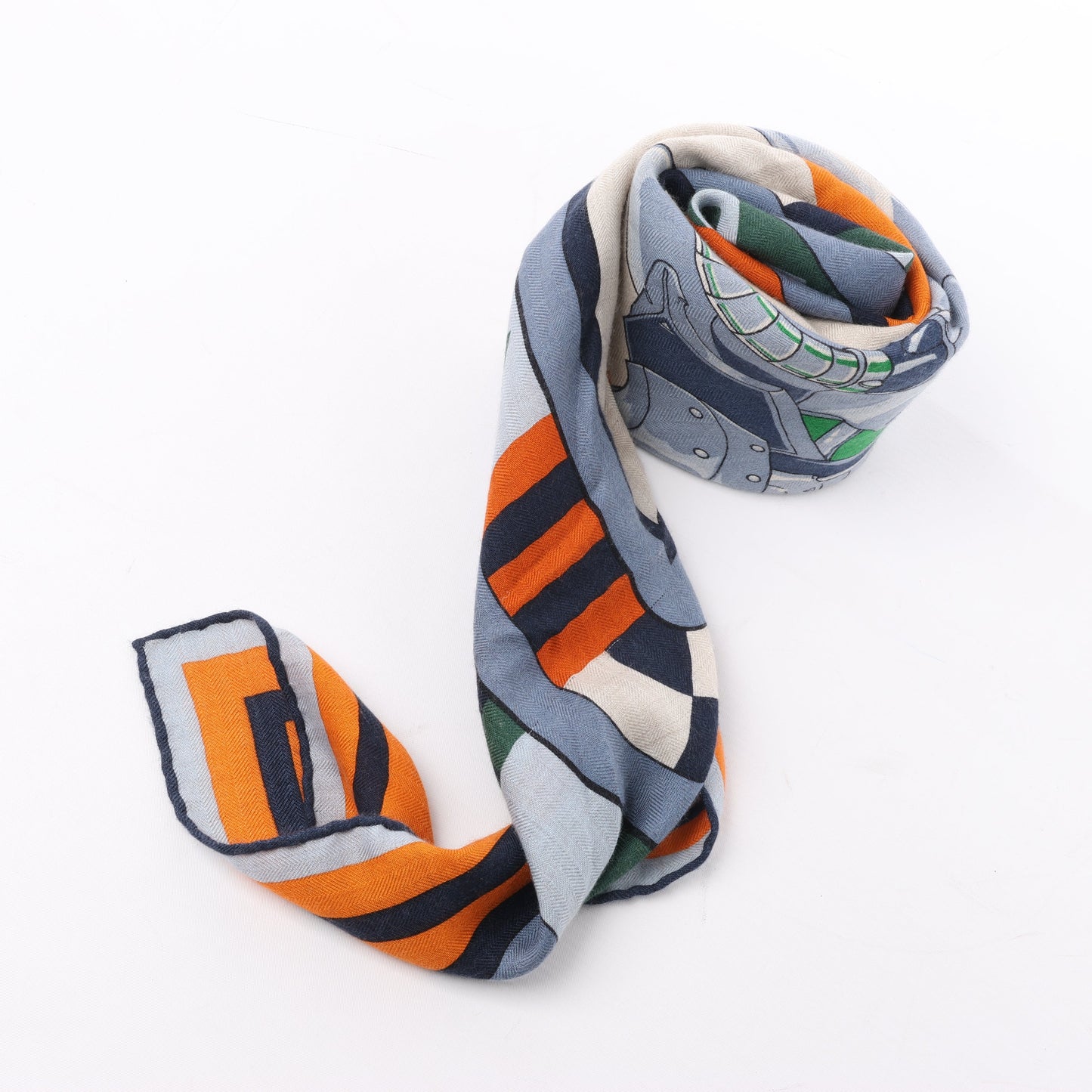 Hermès Carré 100 "ROBOCABAR" Cashmere and Silk Scarf in Blue x Orange