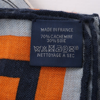 Carré Hermès 100 "ROBOCABAR" en cachemire et soie bleu x orange