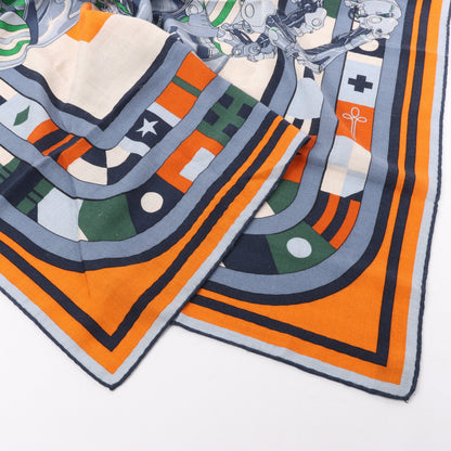 Hermès Carré 100 "ROBOCABAR" Cashmere and Silk Scarf in Blue x Orange
