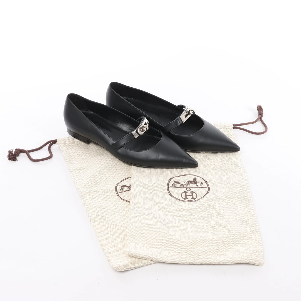 Hermès Kelly 25SS Leather Ballet Flat in Black 251002Z, Size EU 36