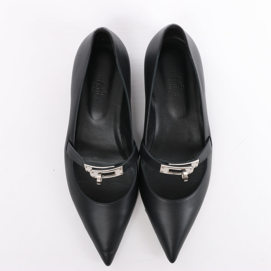 Hermès Kelly 25SS Leather Ballet Flat in Black 251002Z, Size EU 36