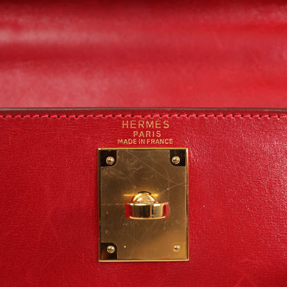 HERMÈS Kelly 28 Le Tournay Box Leather 2Way Handbag in Rouge ○U:1991