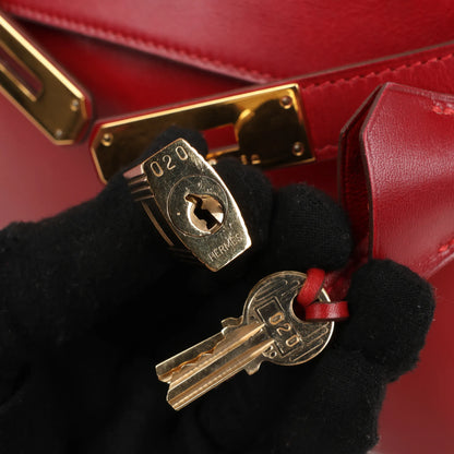 HERMÈS Kelly 28 Le Tournay Box Leather 2Way Handbag in Rouge ○U:1991