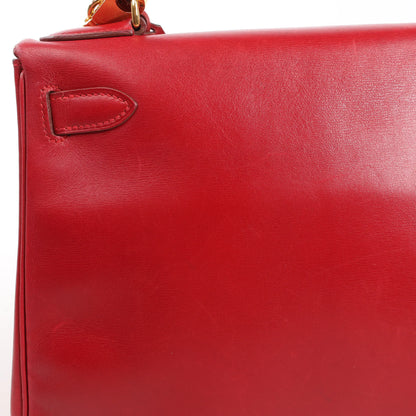 HERMÈS Kelly 28 Le Tournay Box Leather 2Way Handbag in Rouge ○U:1991