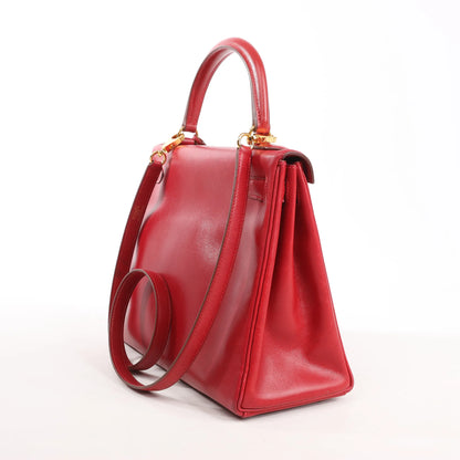 HERMÈS Kelly 28 Le Tournay Box Leather 2Way Handbag in Rouge ○U:1991