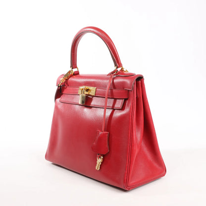 HERMÈS Kelly 28 Le Tournay Box Leather 2Way Handbag in Rouge ○U:1991
