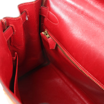 HERMÈS Kelly 28 Le Tournay Box Leather 2Way Handbag in Rouge ○U:1991