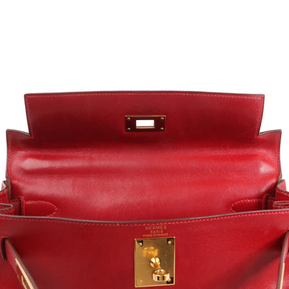 HERMÈS Kelly 28 Le Tournay Box Leather 2Way Handbag in Rouge ○U:1991