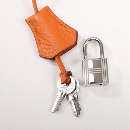 HERMÈS Kelly 28 Le Tournay Taurillon Clemence Handbag in Orange Silver Metal Fittings □H: 2004