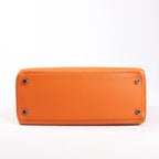 HERMÈS Kelly 28 Le Tournay Taurillon Clemence Handbag in Orange Silver Metal Fittings □H: 2004