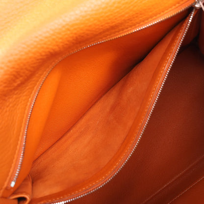 HERMÈS Kelly 28 Le Tournay Taurillon Clemence Handbag in Orange Silver Metal Fittings □H: 2004