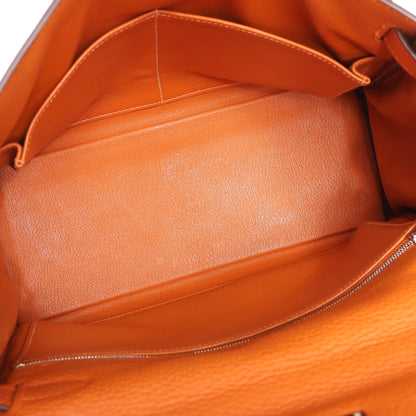 HERMÈS Kelly 28 Le Tournay Taurillon Clemence Handbag in Orange Silver Metal Fittings □H: 2004