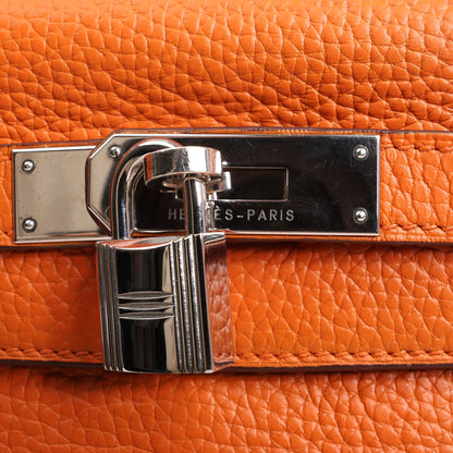 HERMÈS Kelly 28 Le Tournay Taurillon Clemence Handbag in Orange Silver Metal Fittings □H: 2004