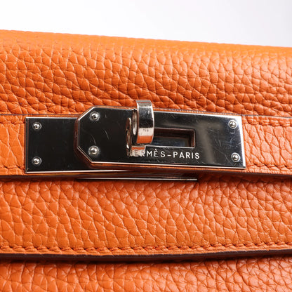 HERMÈS Kelly 28 Le Tournay Taurillon Clemence Handbag in Orange Silver Metal Fittings □H: 2004