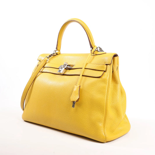 HERMÈS Kelly 35 Le Tournay Taurillon Clemence Handbag in Soleil □M: 2009