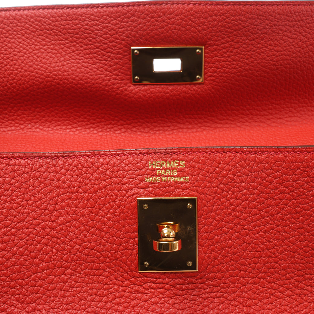 Hermes Kelly 40 Le Tournay Taurillon Clemence 2Way Handbag in Red □P:2012