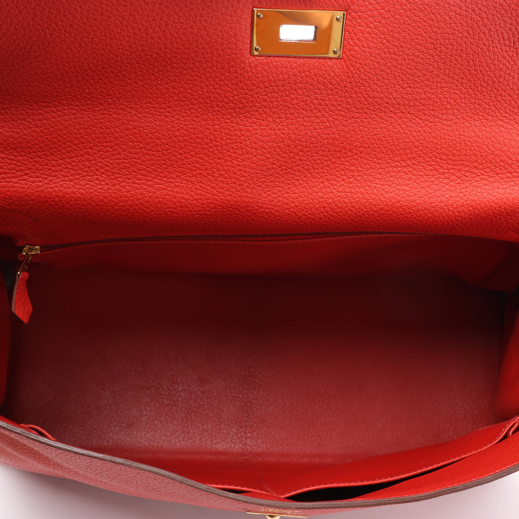 Hermes Kelly 40 Le Tournay Taurillon Clemence 2Way Handbag in Red □P:2012