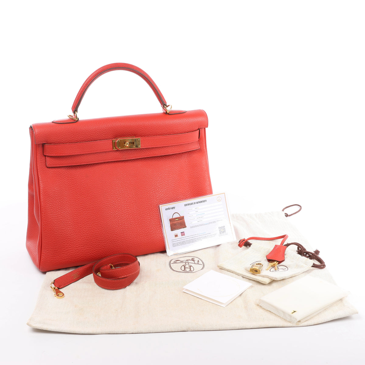 Hermes Kelly 40 Le Tournay Taurillon Clemence 2Way Handbag in Red □P:2012