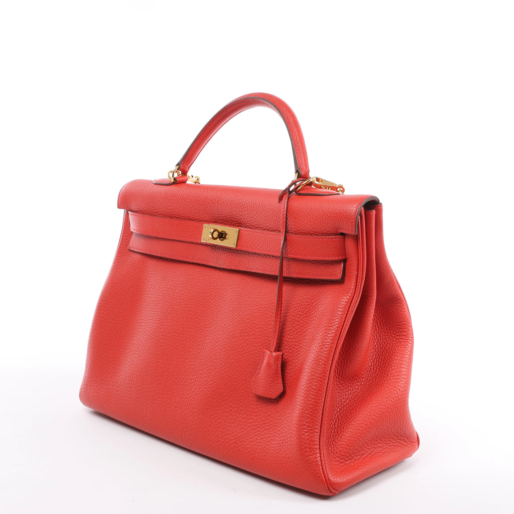 Hermes Kelly 40 Le Tournay Taurillon Clemence 2Way Handbag in Red □P:2012