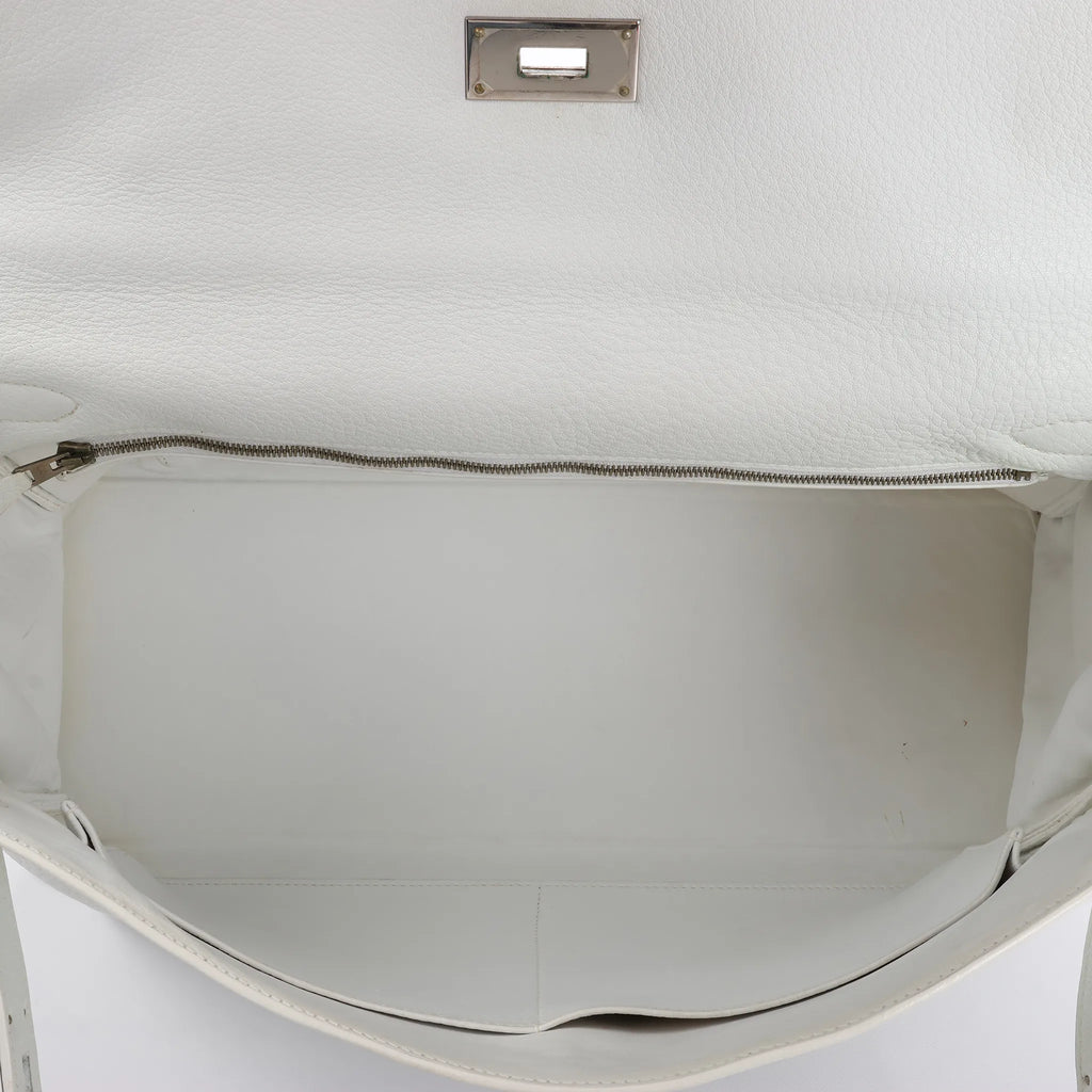 HERMÈS Kelly 40 Le Tournay Taurillon Clemence Handbag in White □D: 2000
