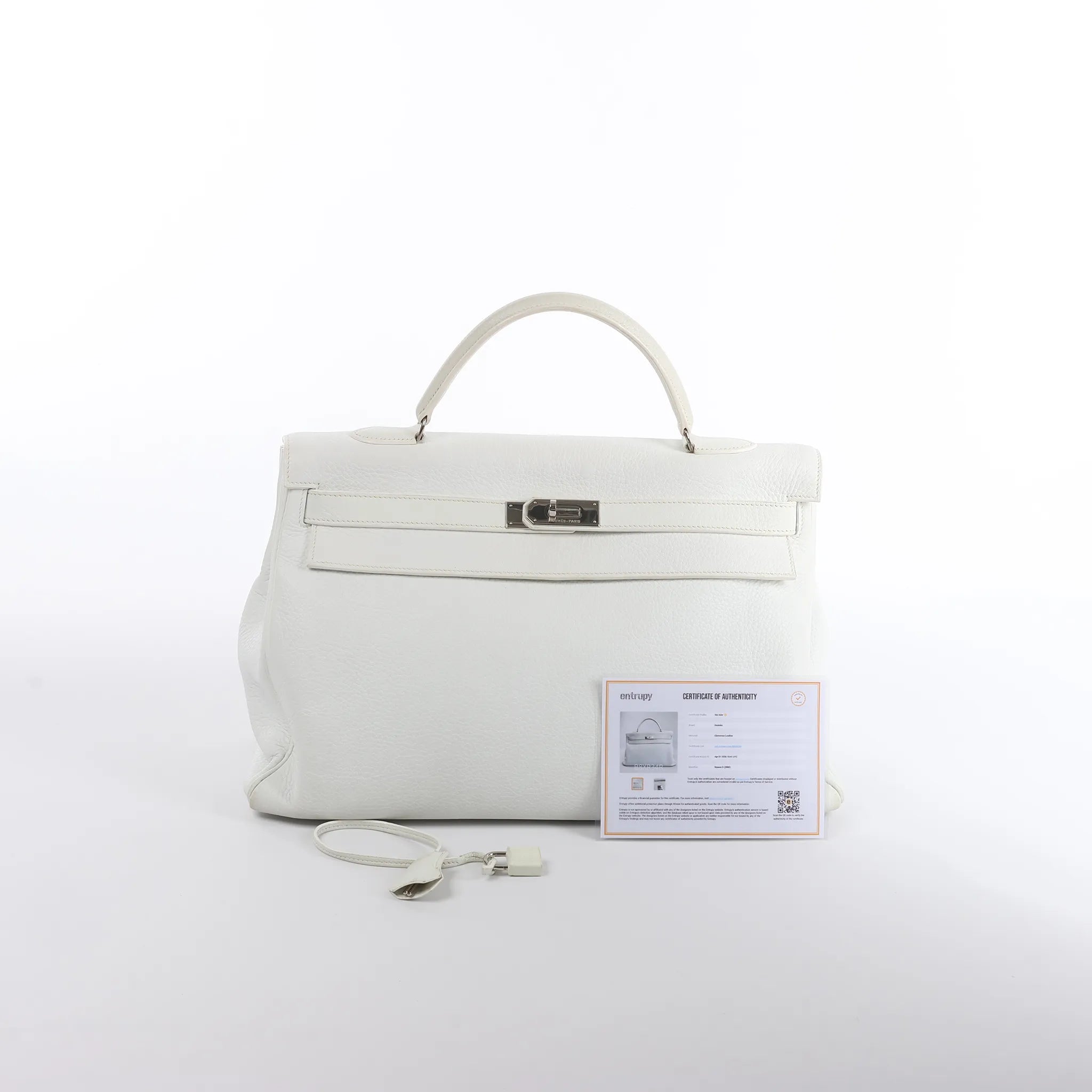 HERMÈS Kelly 40 Le Tournay Taurillon Clemence Handbag in White □D: 2000