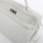 HERMÈS Kelly 40 Le Tournay Taurillon Clemence Handbag in White □D: 2000