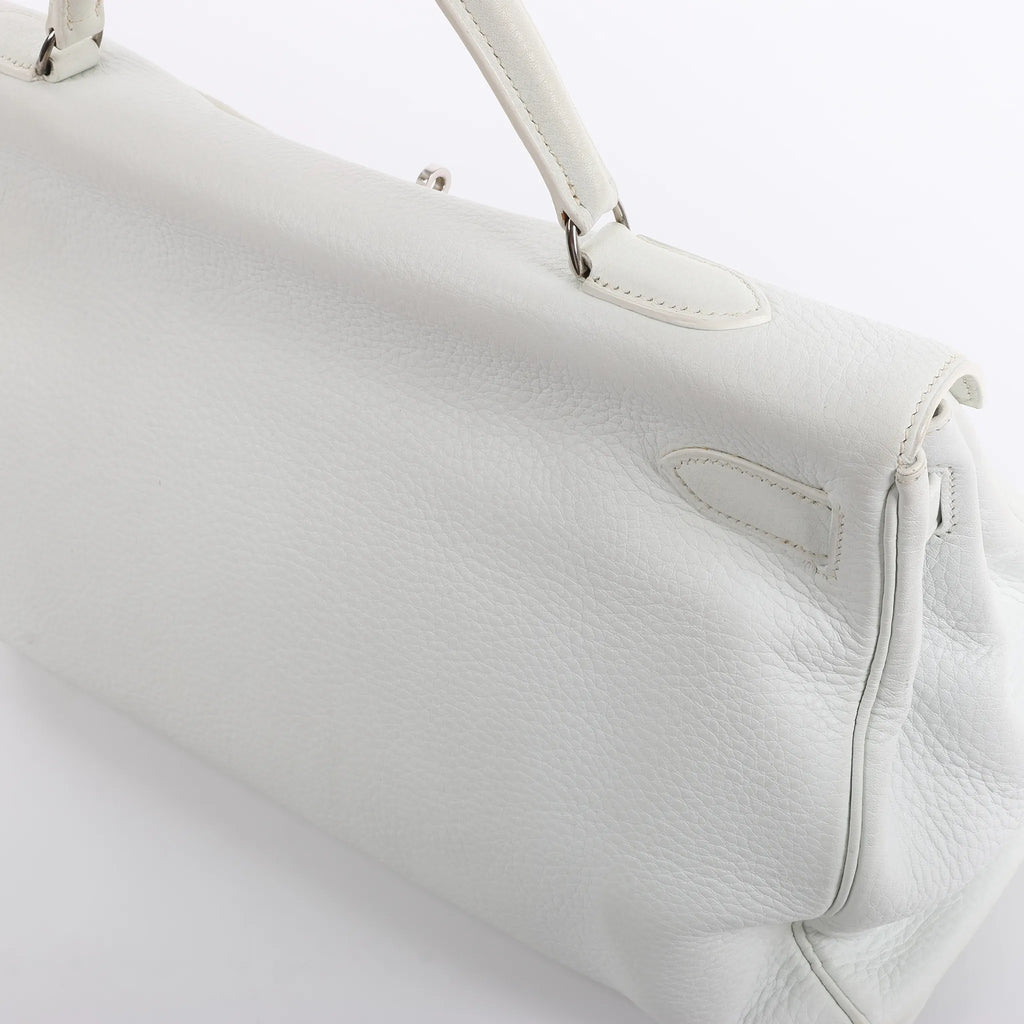 HERMÈS Kelly 40 Le Tournay Taurillon Clemence Handbag in White □D: 2000