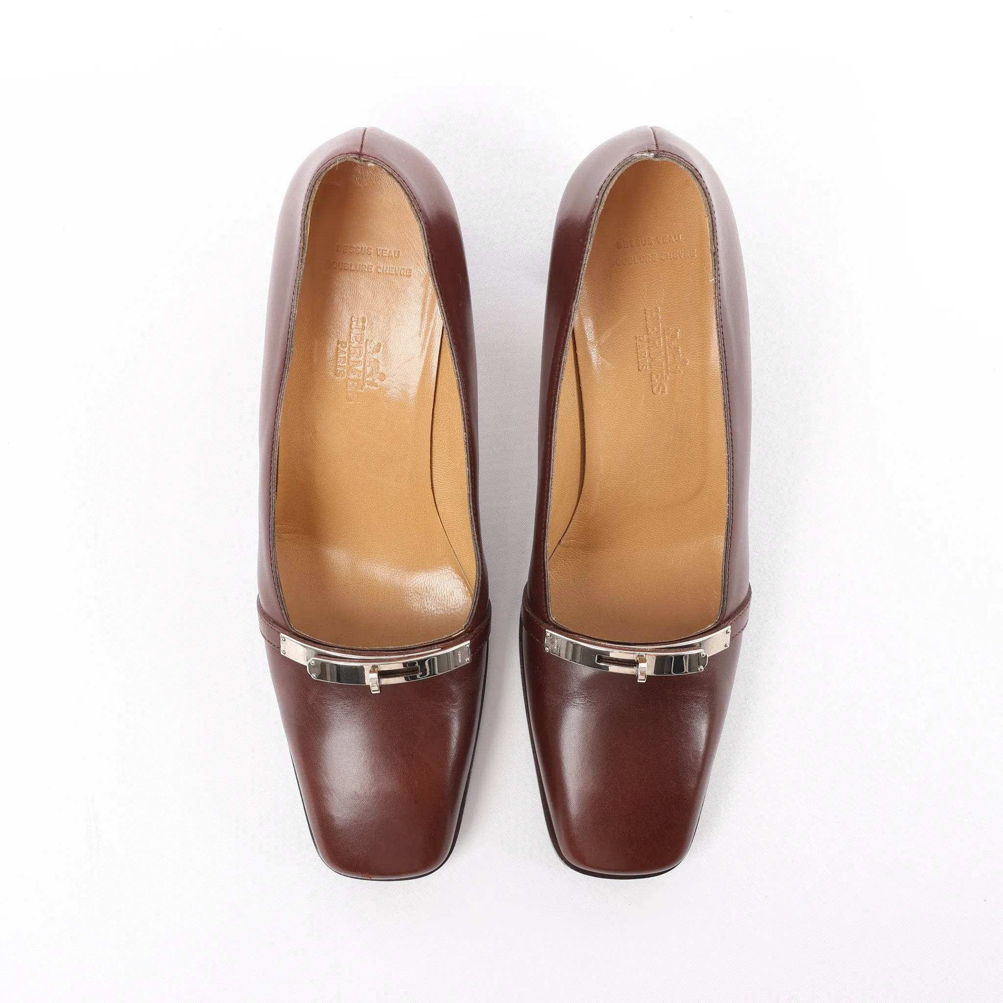 HERMES Kelly Leather Pumps in Brown, Size 38 EU