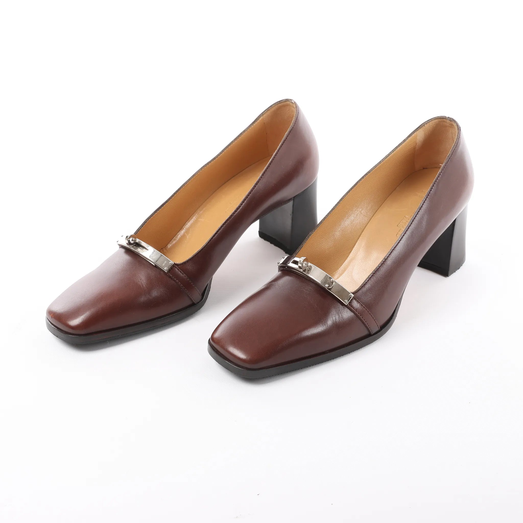 HERMES Kelly Leather Pumps in Brown, Size 38 EU