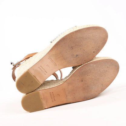 Hermès Kelly Tivoli Denim Wedge Sole Espadrilles Sandals in Light Blue, Size 37 EU