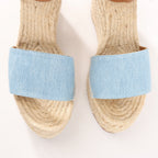 Hermès Kelly Tivoli Denim Wedge Sole Espadrilles Sandals in Light Blue, Size 37 EU