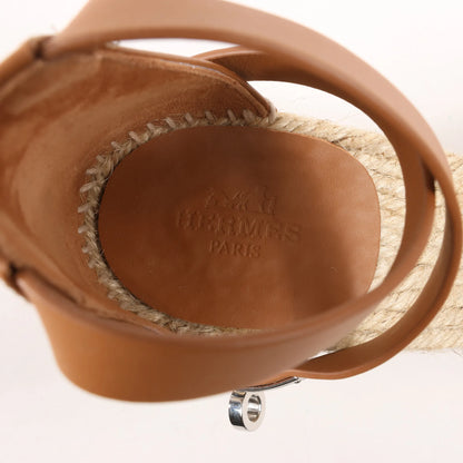 Hermès Kelly Tivoli Denim Wedge Sole Espadrilles Sandals in Light Blue, Size 37 EU