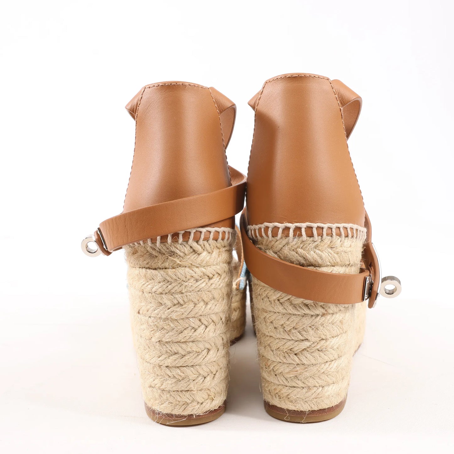 Hermès Kelly Tivoli Denim Wedge Sole Espadrilles Sandals in Light Blue, Size 37 EU